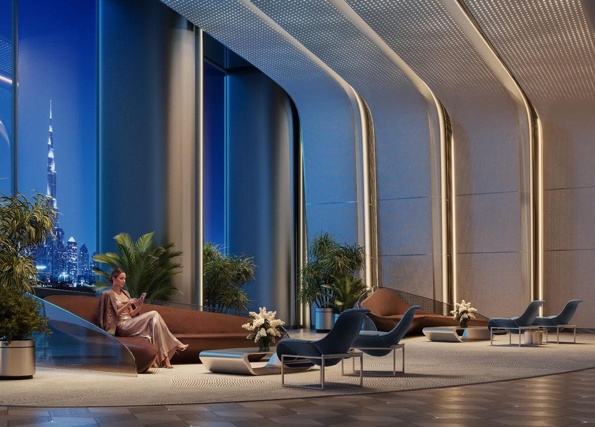 Private terrace with infinity pool overlooking Downtown Dubai at Mercedes-Benz Places